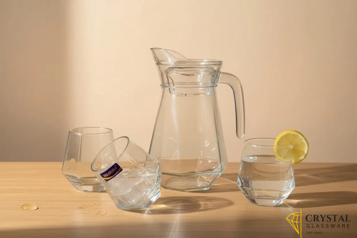 Delisoga premium textured glass water serving set 6 glasses 1 jug